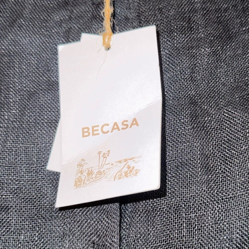 Nwt Becasa 100% Linen Black Dress With Tiered Mini Short Sleeve Dress Sz Small — image 5 of 7